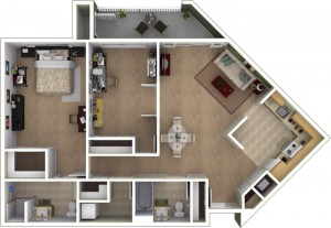 The Fells - one bedroom, two bath with den apartment - 1,057 square feet