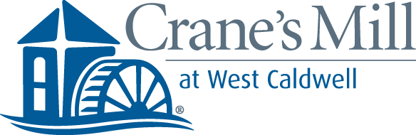 Crane's Mill horizontal logo - Crane's Mill at West Caldwell with mill and silo illustration