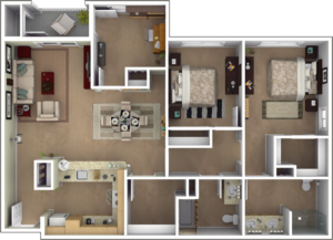 Orton two bedroom, two bath with den apartment floor plan