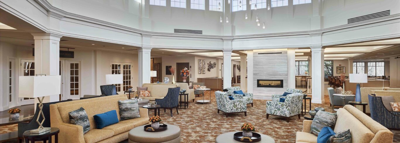 The magnificent Towne Square lobby at Crane's Mill in West Caldwell, NJ
